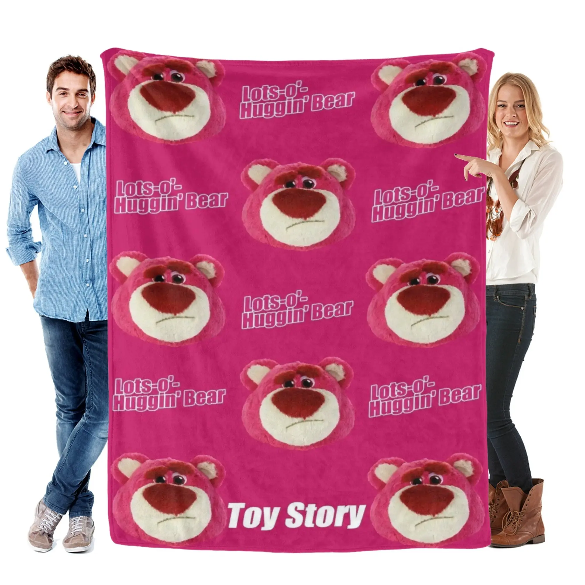 [SummerVibes] DISNEY CLASSIC Toy Story Lotso Pattern Soft Flannel Blanket, Vibrant 2D Print Pink Throw for Bed & Couch
