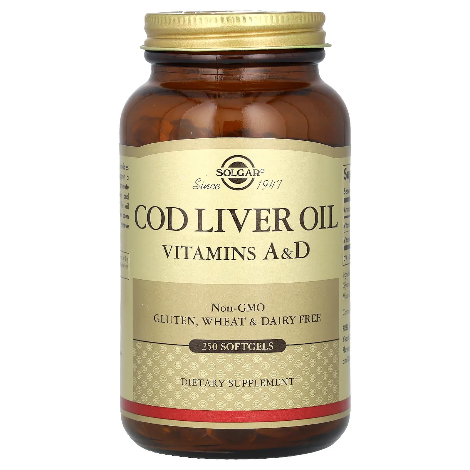 Solgar Cod Liver Oil, Vitamins A & D, 250 Softgels