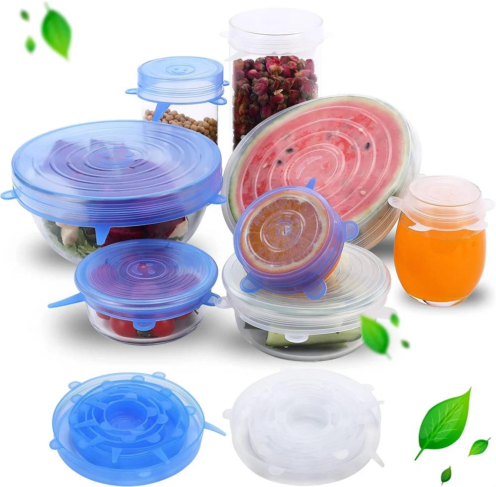 6-piece set of food-grade silicone preservation lids, reusable, universal sealing round lids for food, kitchen accessories 6-piece set of food-grade silicone preservation lids, reusable, universal sealing round lids for food, kitchen accessories