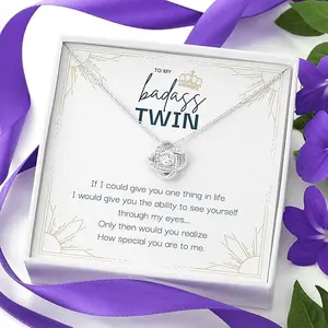 To My Badass Twin Necklace - Dainty Twin Gift with Heart Pendant and Meaningful Message for Twins Jewelry