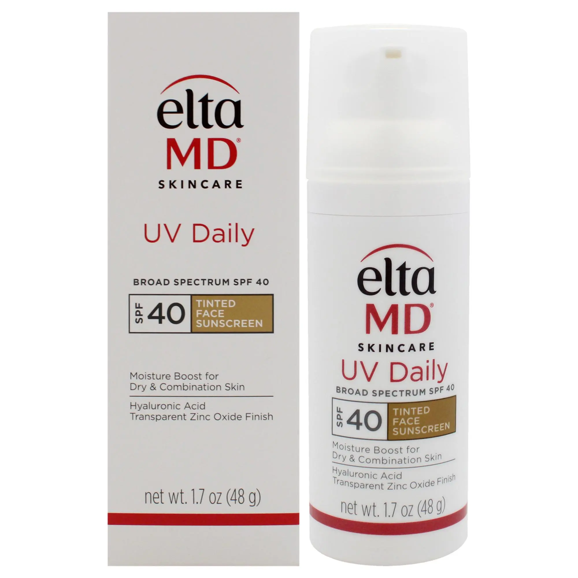 EltaMD UV Daily Facial Sunscreen - SPF 40, Tinted Finish, Unisex, 1.7 oz, Hyaluronic Acid, Moisture-Boosting, Transparent Zinc Oxide