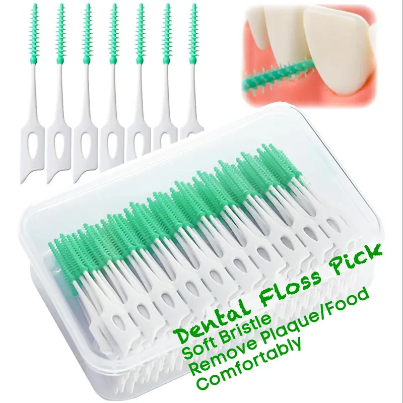 Vaclav 50/100/150/200Pcs Large Capacity Interdental Brushes Dental Floss Pick, Adaptive Soft Silicone, Gums Safe, Travel-Friendly, Portable Teeth Care Set Oral Care Tools, Dental Floss Picks Pack