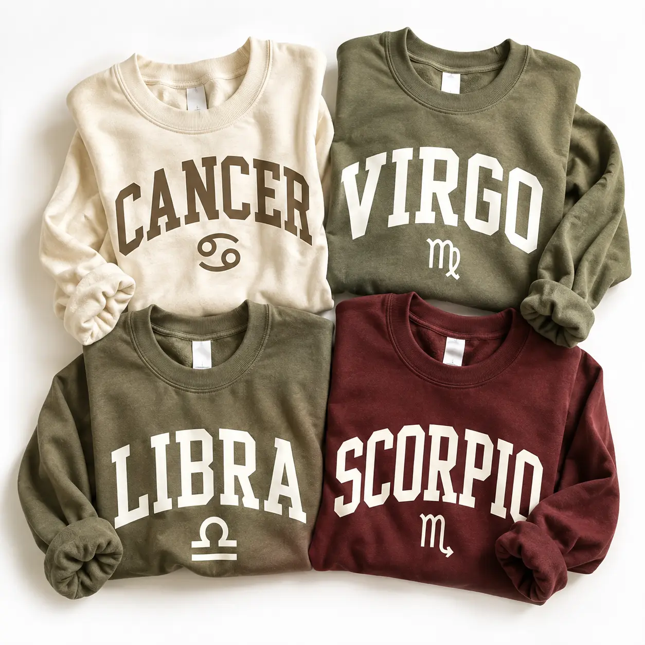 Full 12 Zodiac Sign Sweatshirt – Astrology Sign Graphic Crewneck for Men and Women, Cozy Horoscope Pullover with Bold College Letter Design, Perfect Gift for Zodiac Lovers-DPCLICK Casual Classic