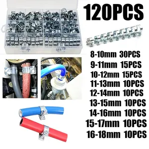 120pcs Mini Fuel Injection Hose Clamps Set (8-18mm), Fuel Hose Connections, Durable Soft Tube Clamp Combination Kit, Ideal for Automotive Maintenance