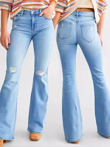 Women's High Waist Slim Fit Denim Jeans, Elastic Fabric Washed Skinny Ripped Pants, Casual All Seasons Commuter Wear, Pocket