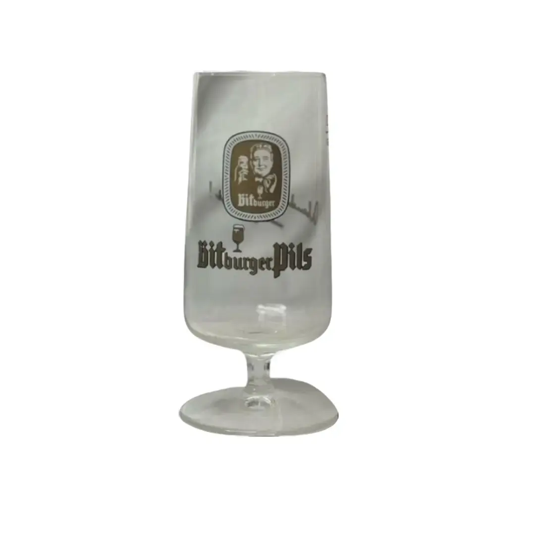 Classic Rastal Bitburger Pilsner Glass - 0.2L German Drinkware with Calibration, Collectible Design, Logo Print, Stemmed Base