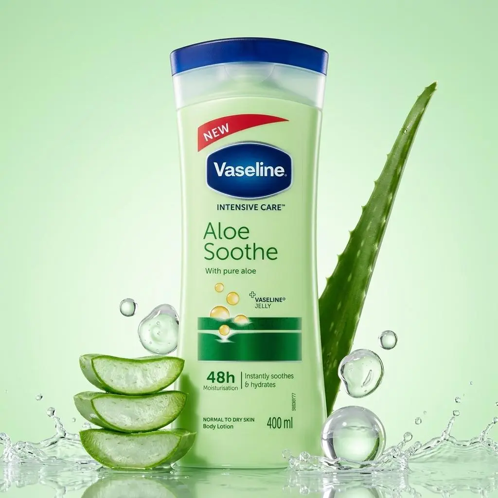 Vaseline Intensive Care Aloe Soothe Lotion (400ml/13.5oz) 48h Moisturizer Body Cream with Pure Aloe and Vaseline Jelly for Normal to Dry Skin