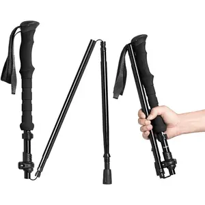 Collapsible Walking Stick for Travel, Adjustable Lightweight Trekking Trail Hiking Pole Fit for Women Men's Height 4.9-6.3(ft),Best Gift for Hikers Backpackers & Campers, Dark Black : Sports & Outdoors