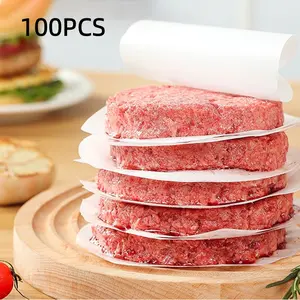 100 Sheets Burger Meat Round Paper Separators, Dual-Sided Non-Stick Oil-Proof Silicone Baking Paper, Durable Food Grade Material Burger Patties Meat Patty