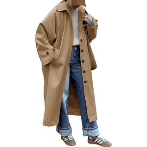 Tankaneo Womens Long Trench Coat Single Breasted Oversized Windproof Classic Lapel Fall Overcoat