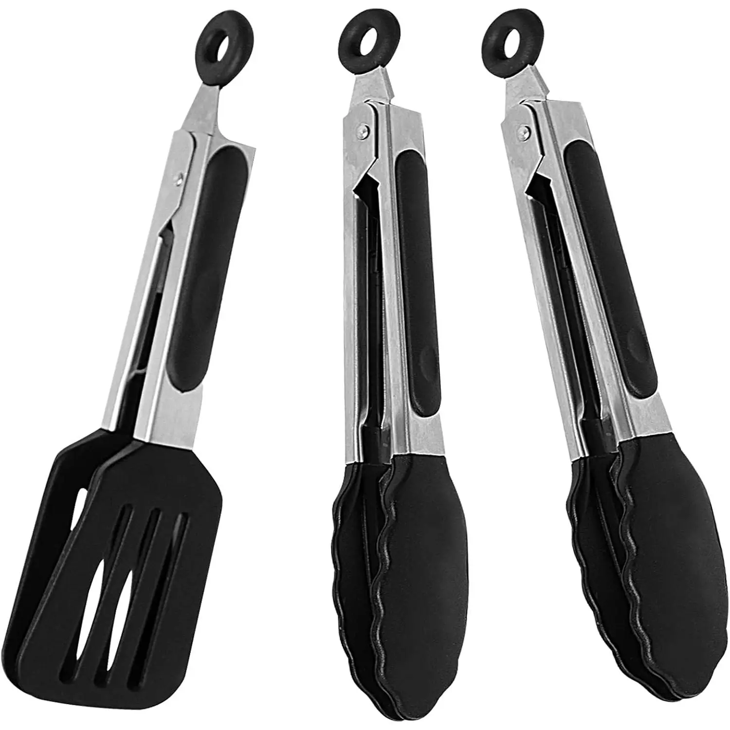 3-Piece Mini Silicone Tongs Kitchen Utensils Set, Small Tongs with Silicone Tips and Stainless Steel Handles, for Cooking Salads, Pasta