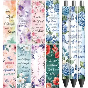 UV DTF Pen Wraps Transfer Sticker Watercolor Flowers and Bible - 48pcs Waterproof HD Print UV DTF Pen Adhesive Decals for DIY Pencil Pen Decorative Crafts Gifts Giving for Mothers Day High Adhesive Stickers