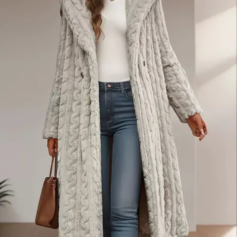 Women's Fall Winter New Hooded Coat Long Knit Soft Plush Warm Long Sleeves Jacket, Casual Slim-Fitting Thick Fabric Outerwear for Cold Weather Knitwear Womenswear Casual Top