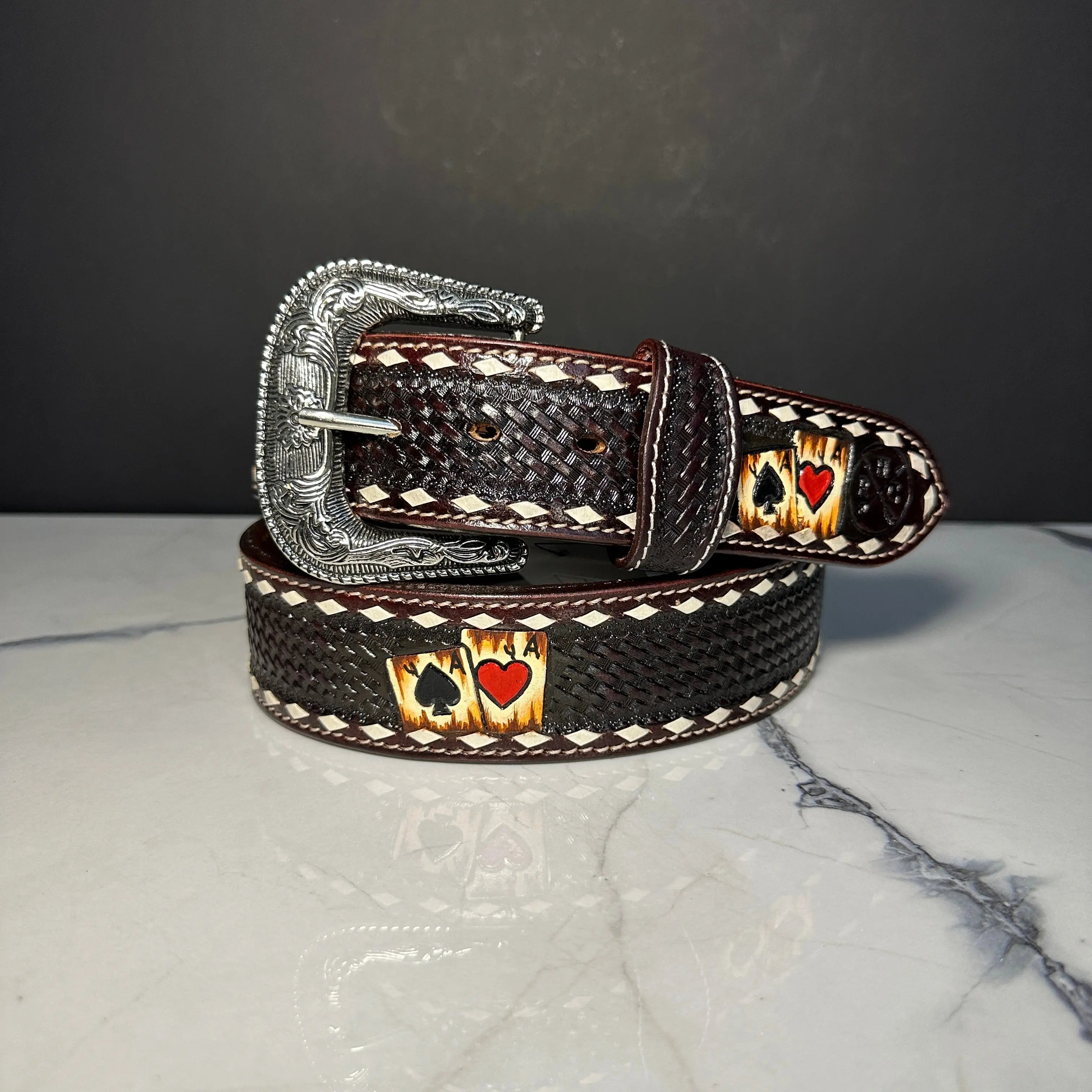 1 7/8 Brown Ace Heart Leather Belt RHC-2040