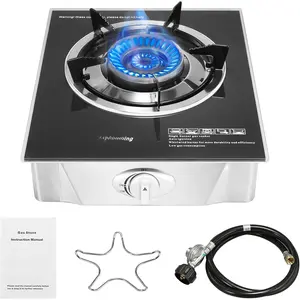 Single Burner  Stove 15000 BTU, Portable Gas  Stove 1 Burner, Camping Stove  with LPG Adapter Hose for Indoor and Outdoor Kitchen Cooking