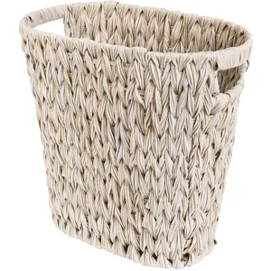 Wicker Trash Can, Waterproof Decorative Boho Wicker Waste Basket for Bathroom, Bedroom, Office, 15 Liters/4 Gallons