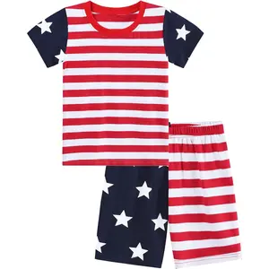 Boys Patriotic Outfit 4th of July Short Sets Kids 2 Pieces Summer Short Sleeve T-Shirts and Shorts Clothes Sets