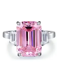 Pure Silver Ring Emerald Cut Women Diamond Zircon Large Square High-End Diamond Ring, Elegant Jewelry for Women, Solitaire Engagement Ring