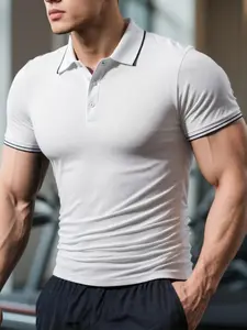 Men's  Contrast Binding  Polo Shirt, Casual Short Sleeve Collared Top for Summer, Fashion Men's Clothes for Daily Wear