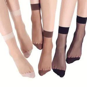 10 Pairs Ultra-Thin Women'S Sheer Ankle Socks - Lightweight, Durable Nylon, Black Fingerless Tubes with Transparent Heel, Ideal for Summer, Casual Wear Socks | Transparent Stockings | Wear-Resistant Socks, Plus Size Socks