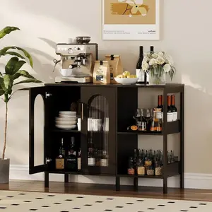 39.4" Modern Arch Black Glass Sideboard - Buffet Cabinet with Adjustable Shelves, Gold Handles, Tempered Glass Doors for Entryway, Bathroom