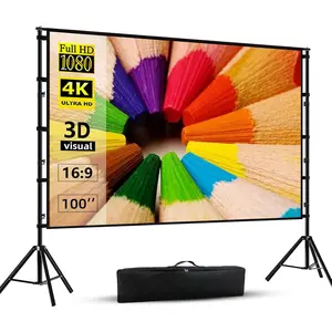 Projector Screen and Stand, 100 inch Projection Screen Outdoor Indoor, Portable 16:9 4K  Rear Front Movie Screen with Carry Bag Wrinkle-Free Design for  Theater Backyard Cinema