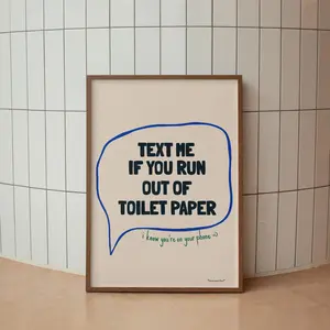 Text Me If You Run Out Of Toilet Paper Funky Bathroom Print, Funny Quote Toilet Wall Art, Trendy Dopamine Poster, Retro Maximalist Wall Decor