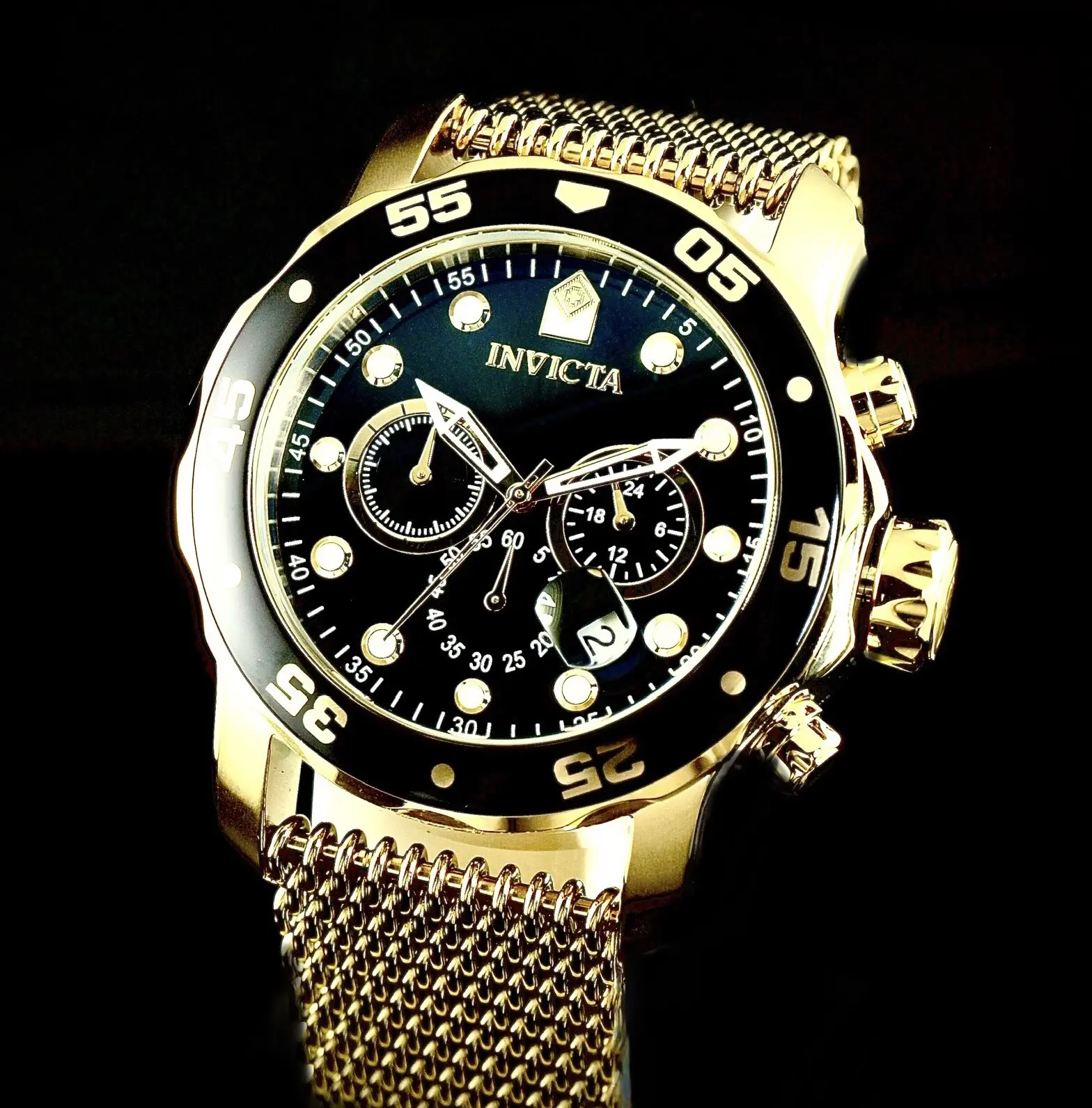 BRAND NEW Invicta Men 48mm Pro Diver Scuba Chronograph Mesh Bracelet BLACK DIAL Stainless Steel Watch