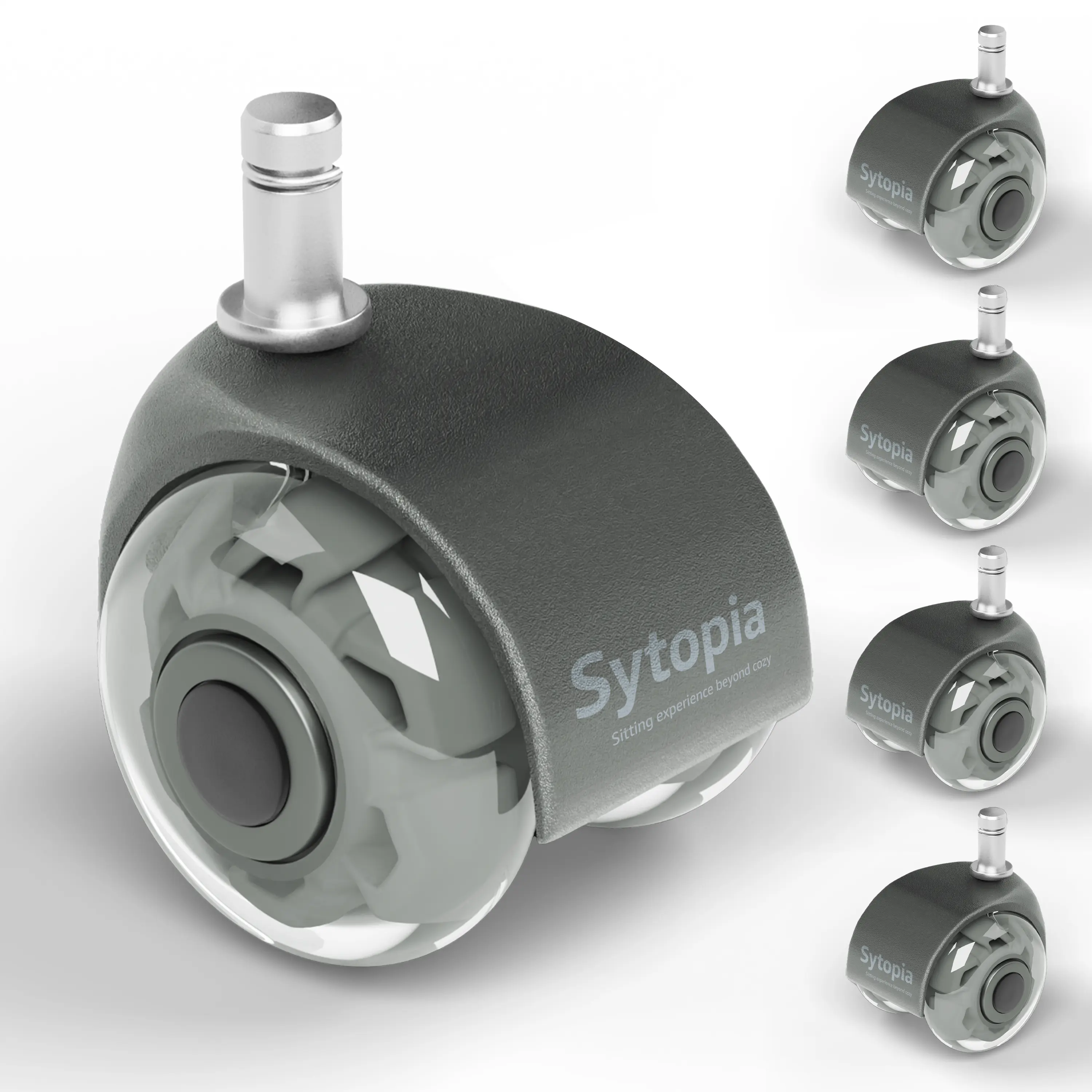 SYTOPIA Office Chair Caster Wheels Set of 5 - 2" Heavy-Duty Durable Rubber Polyurethane Casters, Silent Gliding Rollers, High Load Capacity, Stability, Agile Mobility, Universal 11x22mm Fit for Hardwood & Carpet