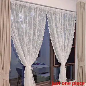 Floral Lace Hollow Sheer Curtain, 1 Count French Style Window Curtain For Living Room Bedroom Home Decor, Valentine's Day Gift, Window Decorations Supplies