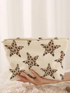 Leopard Print Makeup Bag, Cartoon Style, Cute Lightweight Multi-Functional Fashion Casual Cosmetic Pouch, Travel Organizer