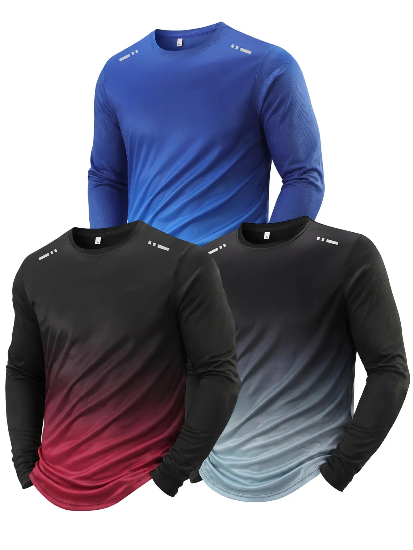 Gradient Reflective Quick-Dry Long Sleeve T-Shirt, High Stretch & Breathable, Men’s Running/Fitness Base Layer Shirt