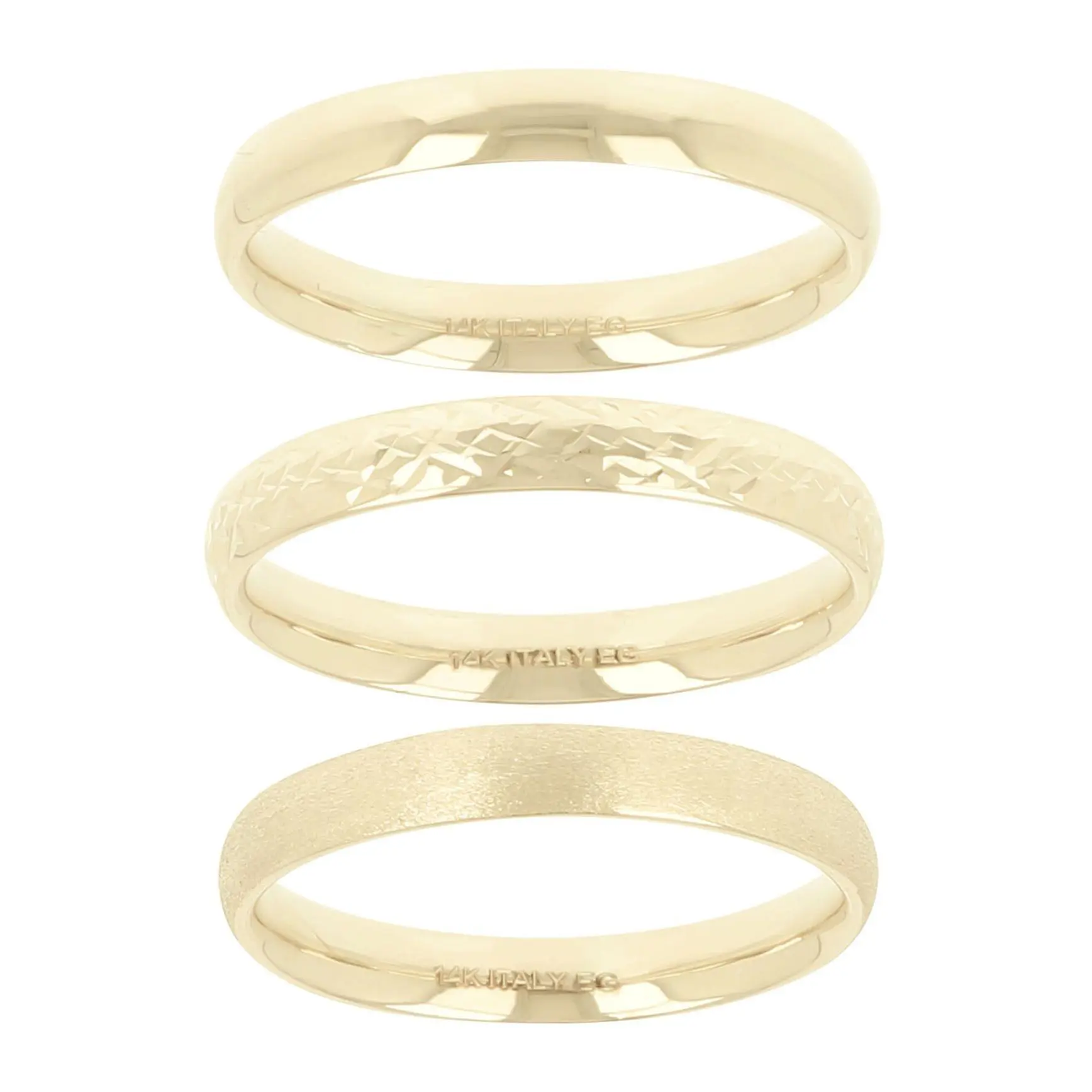 EternaGold Set of 3 Stackable Band Rings, 14K