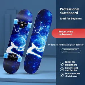Skateboarding Children Boys and Girls Beginners 6 to 12 Years Old Teenagers Introductory Street Brushing Four Wheels Double Warp Professional Scooter Beginner Blue Skateboard ripndip  skateboard Longboard Skateboard with Dual Motor Drive