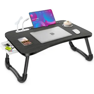 Foldable Laptop Lap Desk with 4 USB Ports Storage Drawer and Cup Holder, Portable Lap Bed Desk Notebook Stand Tray for Bed Couch Floor