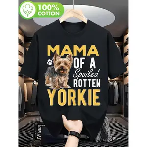 Summer T-shirt S Yorkie Mama Of A Spoiled Rotten Yorkie T-Shirt | Black With Yellow Lettering, Heavyweight 180Gsm