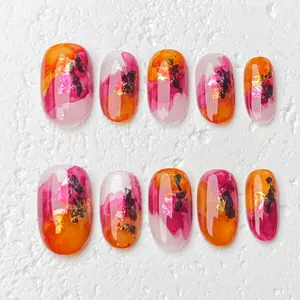 [Flare] Short Oval Handmade Press on Nails, Fake Nails with Nail tool kit with Jelly Stickers, Reusable, Durable