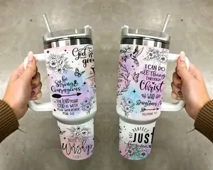 Christian Faith bible verse Tumbler – Stainless Steel Travel Cup with Handle and Straw,Xmas Gift for Christian
