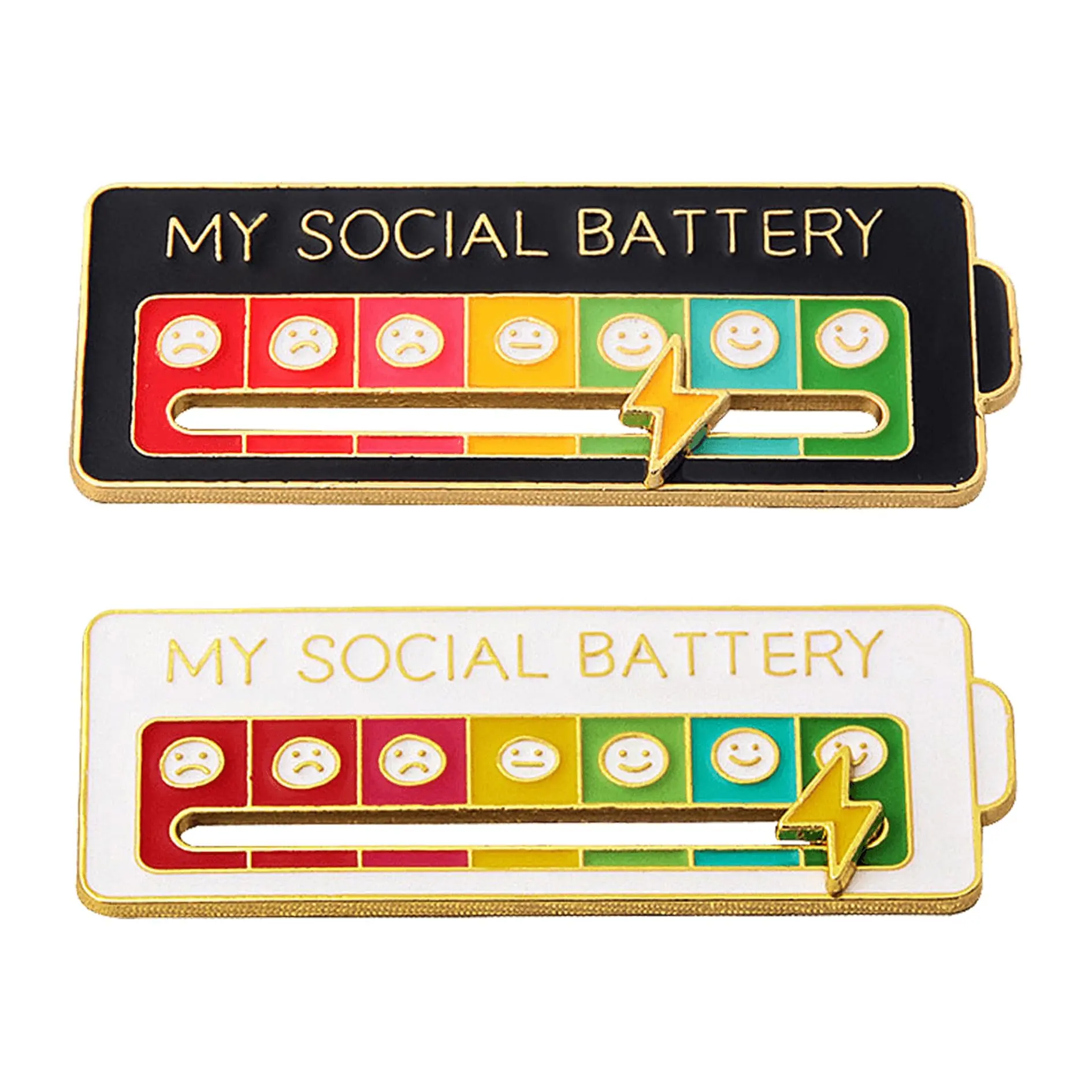 2PCS Social Battery Pin - My Social Battery Creative Lapel Pin,Pins for Backpacks Fashionable  Pin 7 Days A Week Accessories Mood Recording Tool (White+Black)