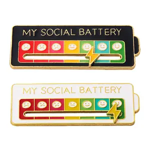 2PCS Social Battery Pin - My Social Battery Creative Lapel Pin,Pins for Backpacks Fashionable  Pin 7 Days A Week Accessories Mood Recording Tool (White+Black)