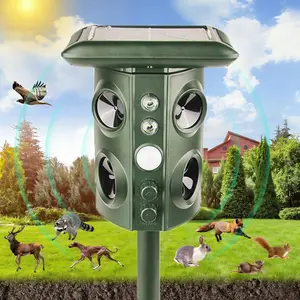Solar-Powered Animal Repeller, Ip54 Waterproof Ultrasonic + LED Flashing Light, Outdoor Use, Effective Pest Deterrent Device