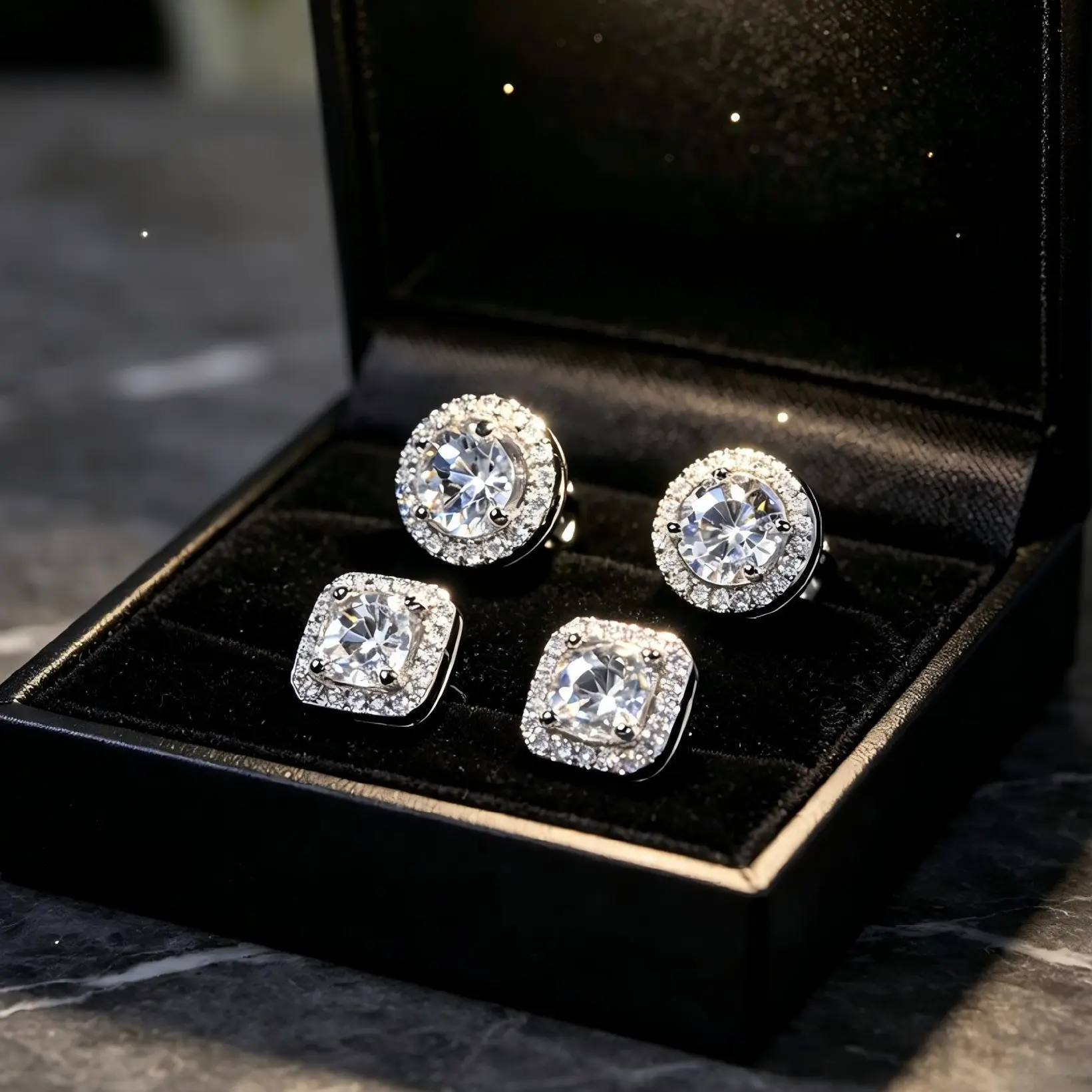 S925 Sterling Silver Iced-Out Hip Hop Moissanite & CZ Stud Earring Set, Hypoallergenic Unisex Piercing Bling Jewelry, Party Club Accessory, Perfect Birthday Gift for Men Women