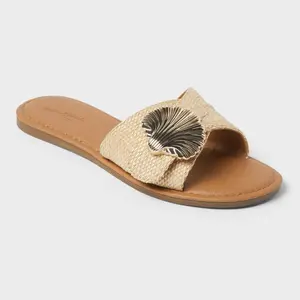 Women's Nesryn Raffia Shell Ornament Slide Sandals - Universal Thread