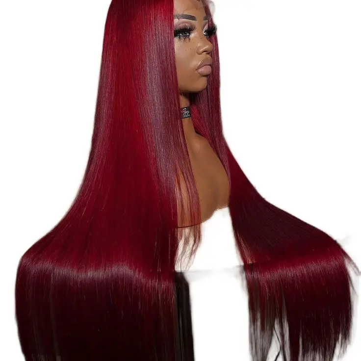 Dark Red Straight Lace Front Wig Human Hair 13x6 - Natural Looking Human Wig for Stylish Wear