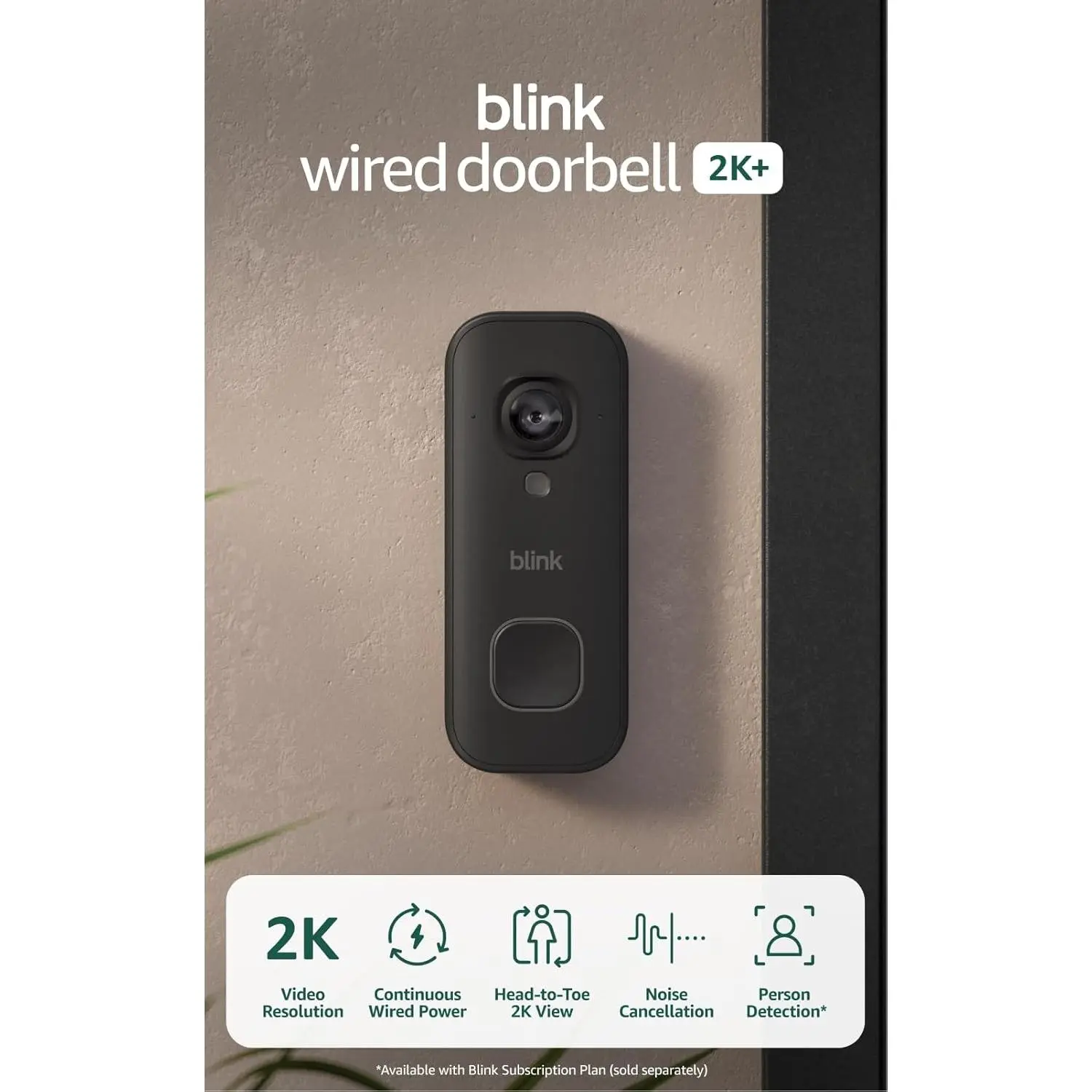 Blink Wired Doorbell 2K+ (newest model) — Head-to-Toe 2K video doorbell, continuous hardwired power, pair with Alexa or Blink Chime (sold separately) required for in-home alerts