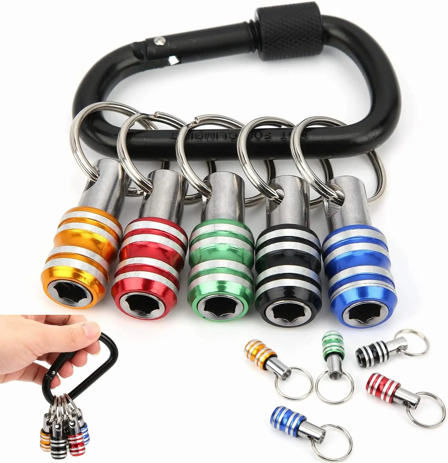 5PCS Portable 1/4 in Hex Shank Bit Holder Set - Drill Work Extension Bar, Keychain Screw Adapter, Quick Change Accessory for Hand-held Screwdrivers, Drills