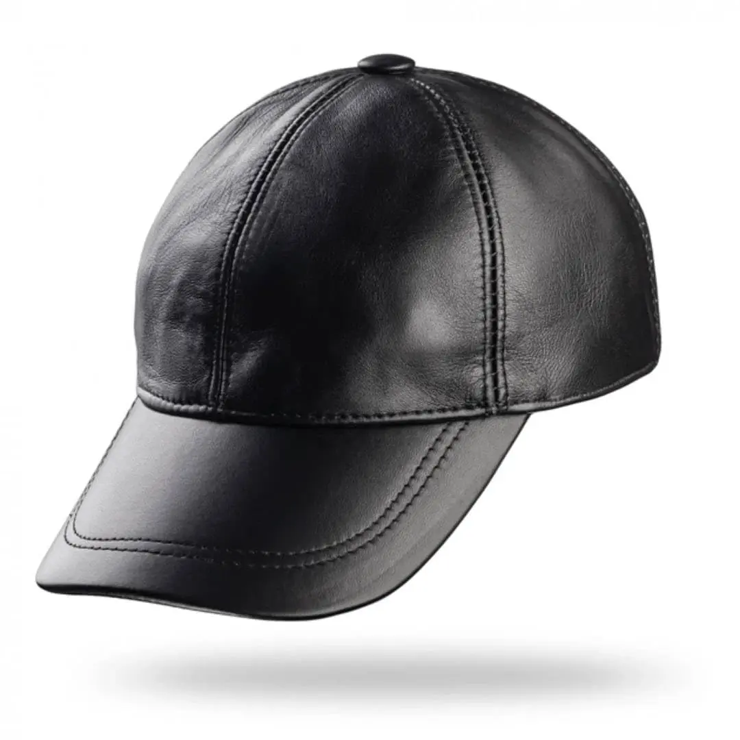 100% Real Genuine Lambskin Leather Baseball Cap Hat Sports Visor Black