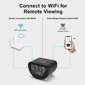 4K UHD WiFi6,Multifunctional 5-in-1: Wireless Phone Charger, Clock, Alarm, Room Thermometer, Remote Live Viewing, No Network Recording, Motion Detection for Home Office Hotel