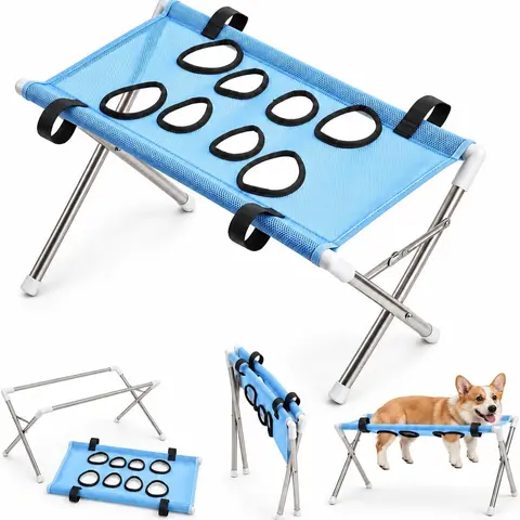 8-Hole Pet Grooming Hammock with Stand, Foldable Pet Bathing Harness, Breathable Mesh Grooming Table, 8 Adjustable Sizing Holes for Small Dogs and Cats, Ideal for Stress-Free Nail Trimming, Ear Cleaning & Brushing