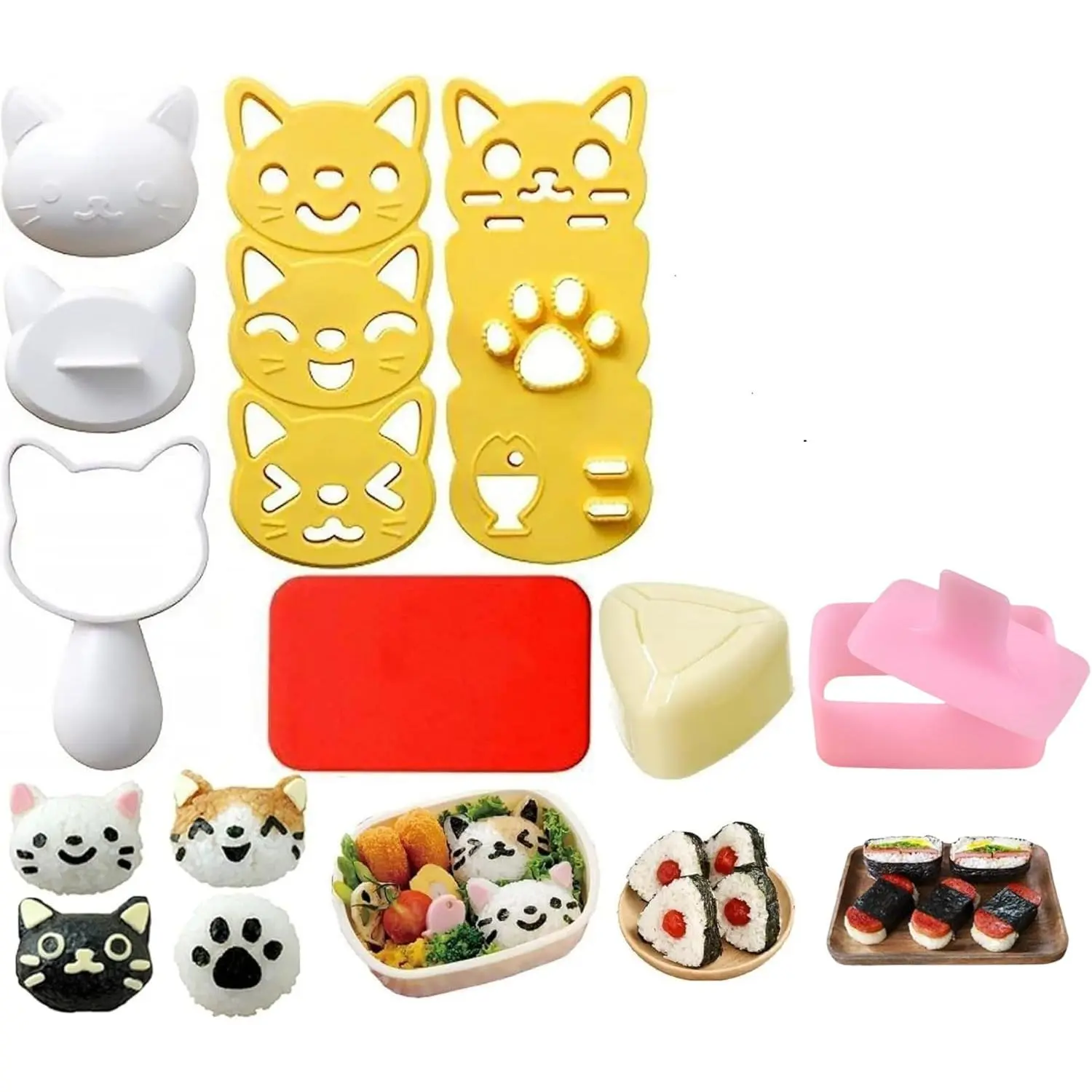 Onigiri Mold. 6 count Cute  Rice Ball Mold. Plus 1 count Classic Triangle and 1 count Musubi Press Mold.  Sushi Making Kit for  Lunch Bento,  DIY